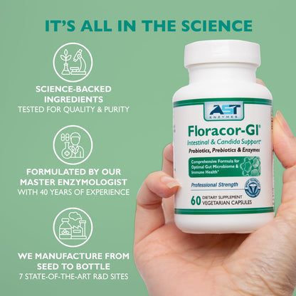 AST Enzymes Floracor - Supports Gut & Intestinal Health - Premium Probiotic, Prebiotic and Enzyme Formula - 60 Vegetarian Capsules - Maple Wellness Supplements