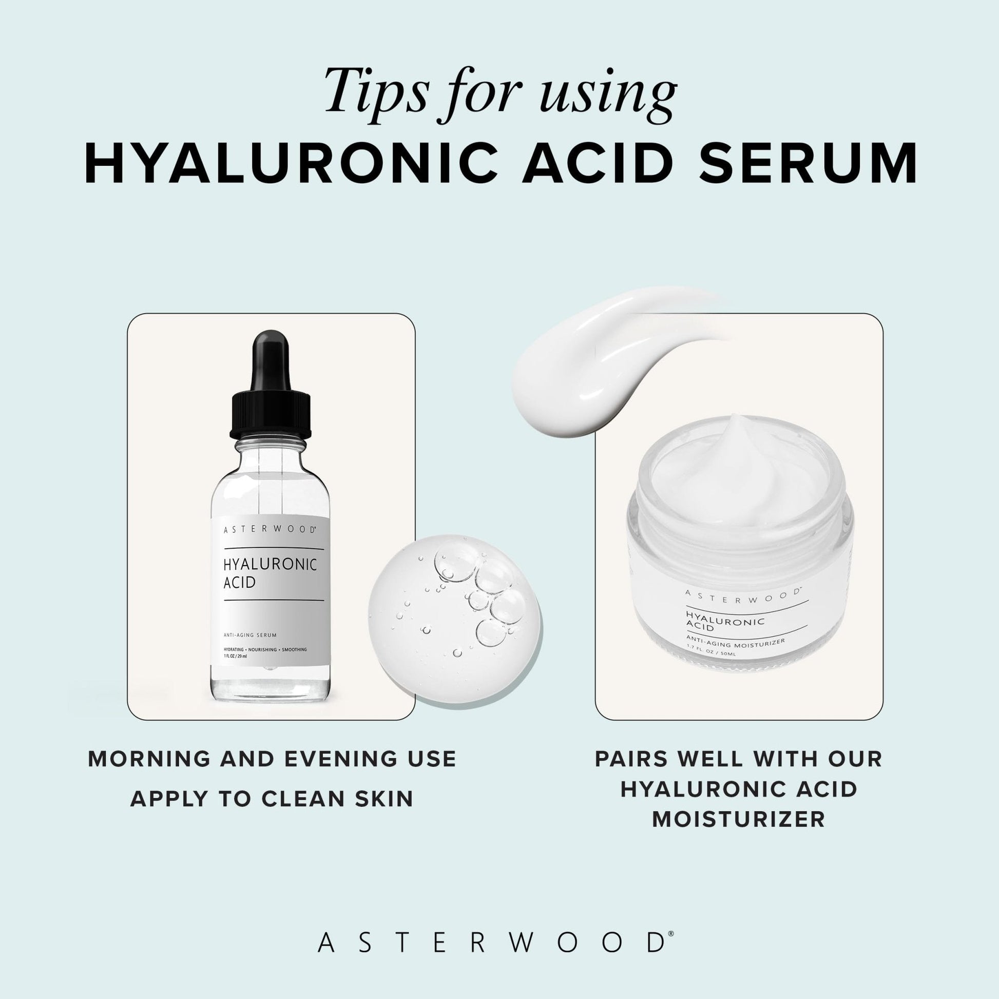 Asterwood Hyaluronic Acid Serum for Face - Plumping, Anti-Aging, Hydrating - Fragrance-Free - 1 Fl Oz - Maple Wellness Supplements