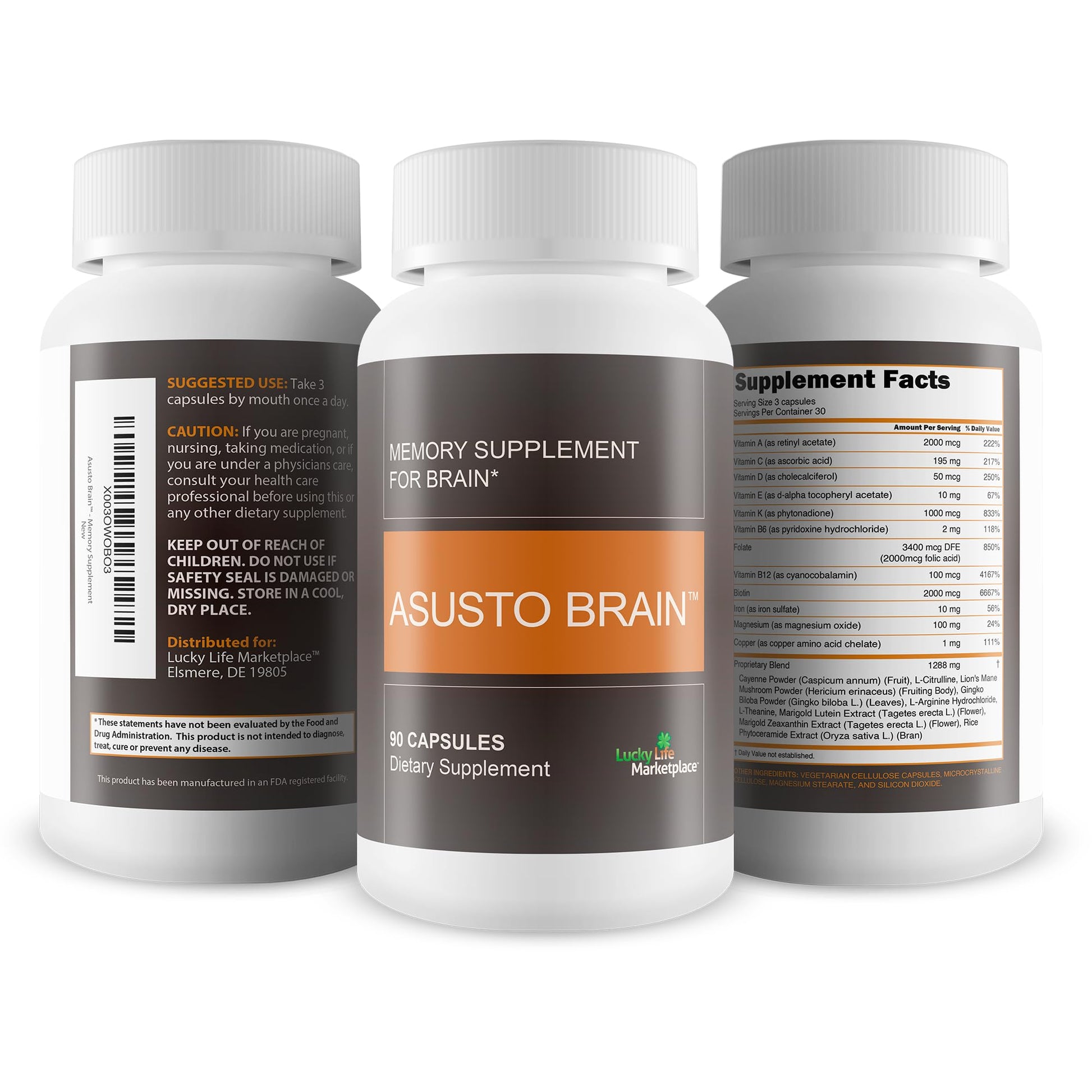 Asusto Memory Supplement for Brain - Improved Capsule Formula - Natural Brain, Memory, & Focus Support - Brain Support - Brain Supplement - Nootropic - Natural Asusto Sandalwood Improved Formula - Maple Wellness Supplements