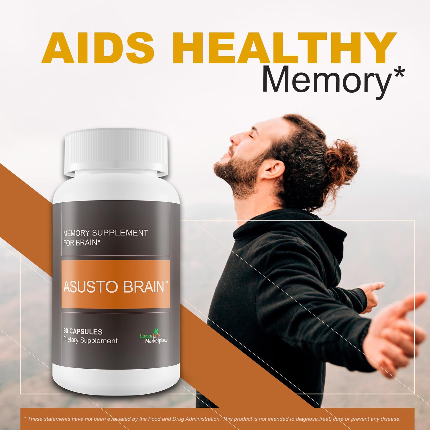 Asusto Memory Supplement for Brain - Improved Capsule Formula - Natural Brain, Memory, & Focus Support - Brain Support - Brain Supplement - Nootropic - Natural Asusto Sandalwood Improved Formula - Maple Wellness Supplements