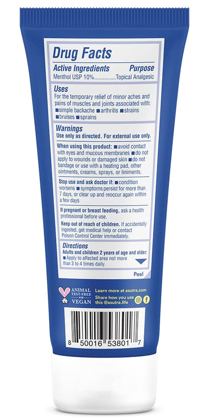 ASUTRA Muscle Pain Relief Cream, Cooling Menthol with Moisturizing Magnesium and Arnica Montana Oil, 3.4 oz - Maple Wellness Supplements