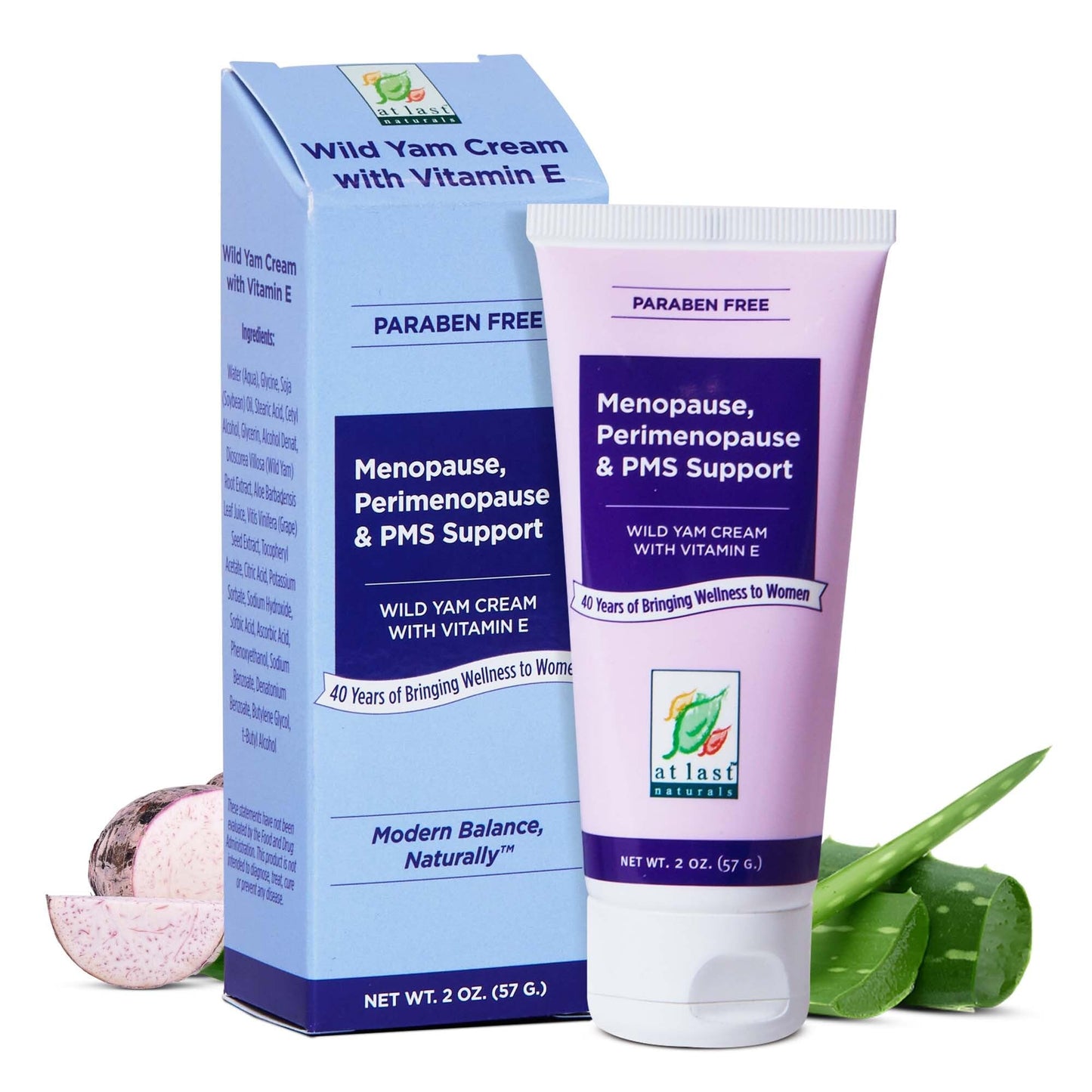 At Last Naturals Wild Yam Cream Hormone Balance for Women Menopause PMS Relief with Vitamin E Helps Smooth Dry Skin Reduce Hot Flashes and Promotes Well Being (2 oz 1 Packs) - Maple Wellness Supplements