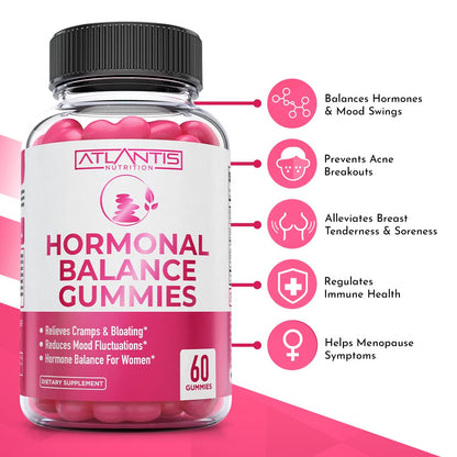 Atlantis Nutrition Hormonal Balance for Women & PMS Relief Gummies - Alleviates Cramps, Bloating, Mood Swings, Hot Flashes & Night Sweats - Cranberry, Dong Quai & Chasteberry Menstrual Cramp Relief - Maple Wellness Supplements