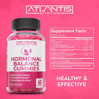 Atlantis Nutrition Hormonal Balance for Women & PMS Relief Gummies - Alleviates Cramps, Bloating, Mood Swings, Hot Flashes & Night Sweats - Cranberry, Dong Quai & Chasteberry Menstrual Cramp Relief - Maple Wellness Supplements