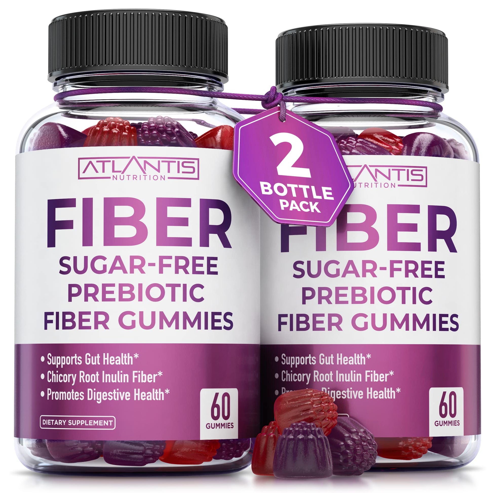 Atlantis Nutrition Sugar Free Fiber Gummies for Adults - 5G Fiber Supplement Formulated with 5.4G Prebiotic Digestive Blend/Serving - Supports Gut Health & Healthy Digestion - Maple Wellness Supplements