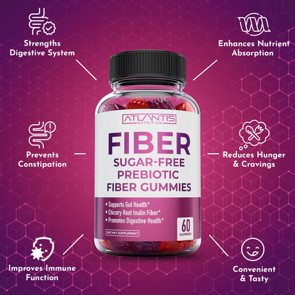 Atlantis Nutrition Sugar Free Fiber Gummies for Adults - 5G Fiber Supplement Formulated with 5.4G Prebiotic Digestive Blend/Serving - Supports Gut Health & Healthy Digestion - Maple Wellness Supplements