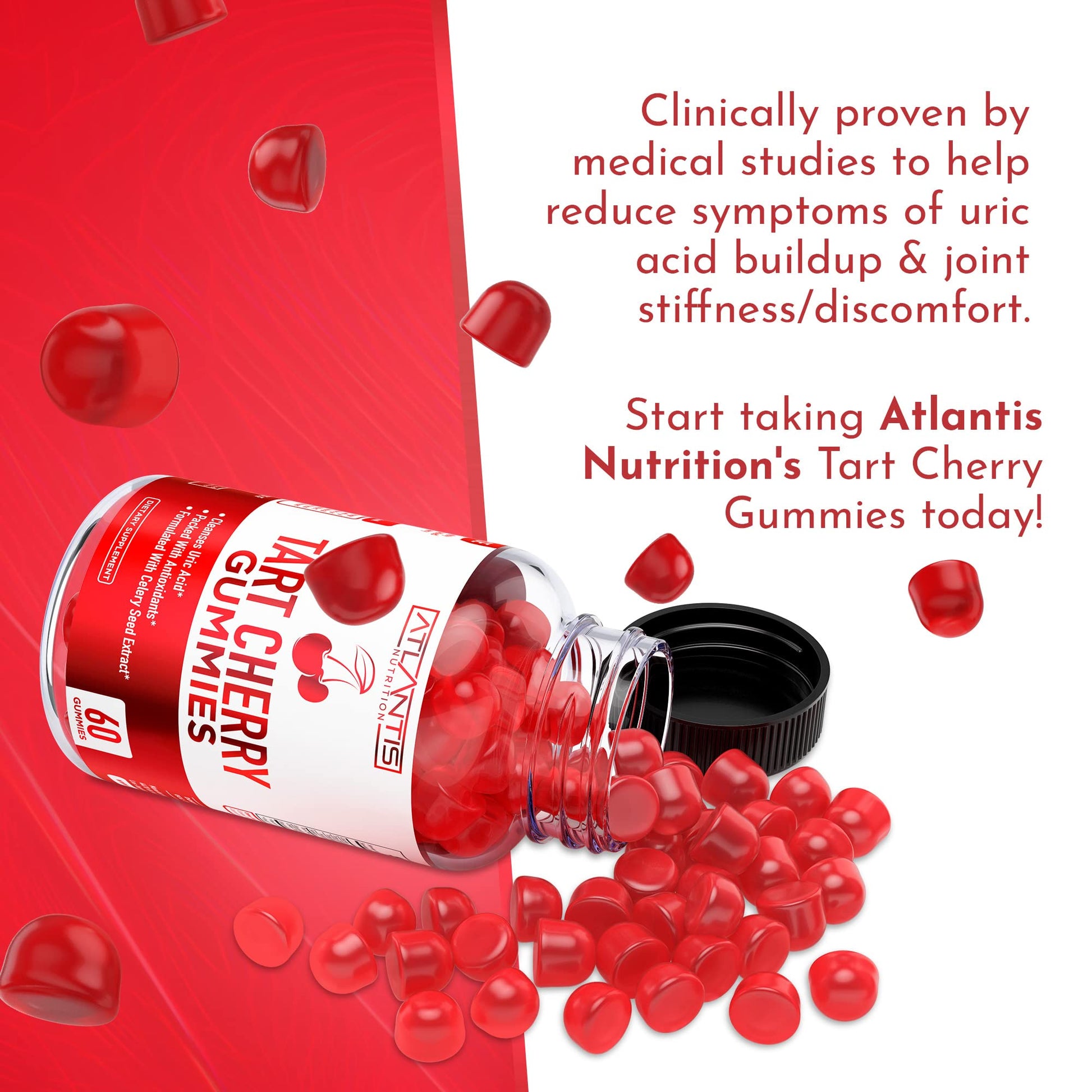 Atlantis Nutrition Tart Cherry Gummies with Celery Seed Extract - Advanced Uric Acid Cleanse for Immediate Relief | Joint Relief & Recovery - Maple Wellness Supplements