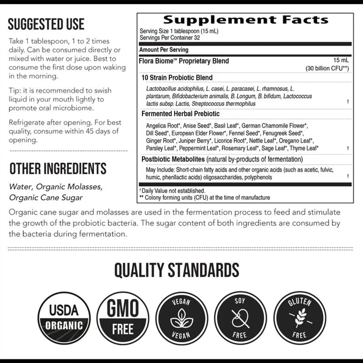 Auivty Flora Biome Live Probiotic Liquid, 3-in-1 Probiotic + Prebiotic + Postbiotic, 30 Billion CFU (at Time of Manufacture), 10 Strains, Fermented Herbal Blend with 18 Herbs, Shelf Stable, 16 fl oz - Maple Wellness Supplements