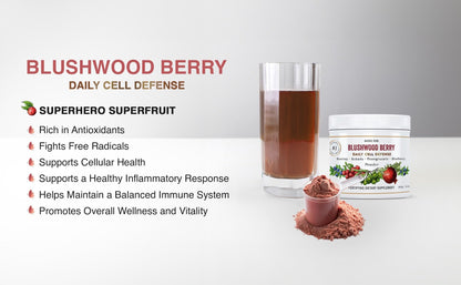 Aussie Pure Blushwood Berry Superfruit Daily Cell Defense - Soursop - Kakadu Plum - Pomegranate - Blueberry - Immune and Cell Support Powder - All Ages - Lab Tested and Authenticated - 180g/6.4oz - Maple Wellness Supplements