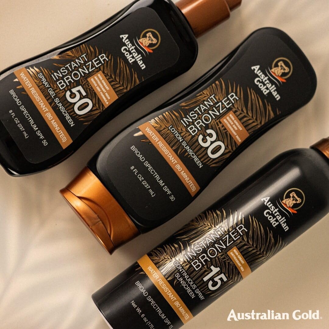 Australian Gold Spray Gel Sunscreen with Instant Bronzer SPF 50, 8 Ounce | Moisturize & Hydrate Skin - Maple Wellness Supplements