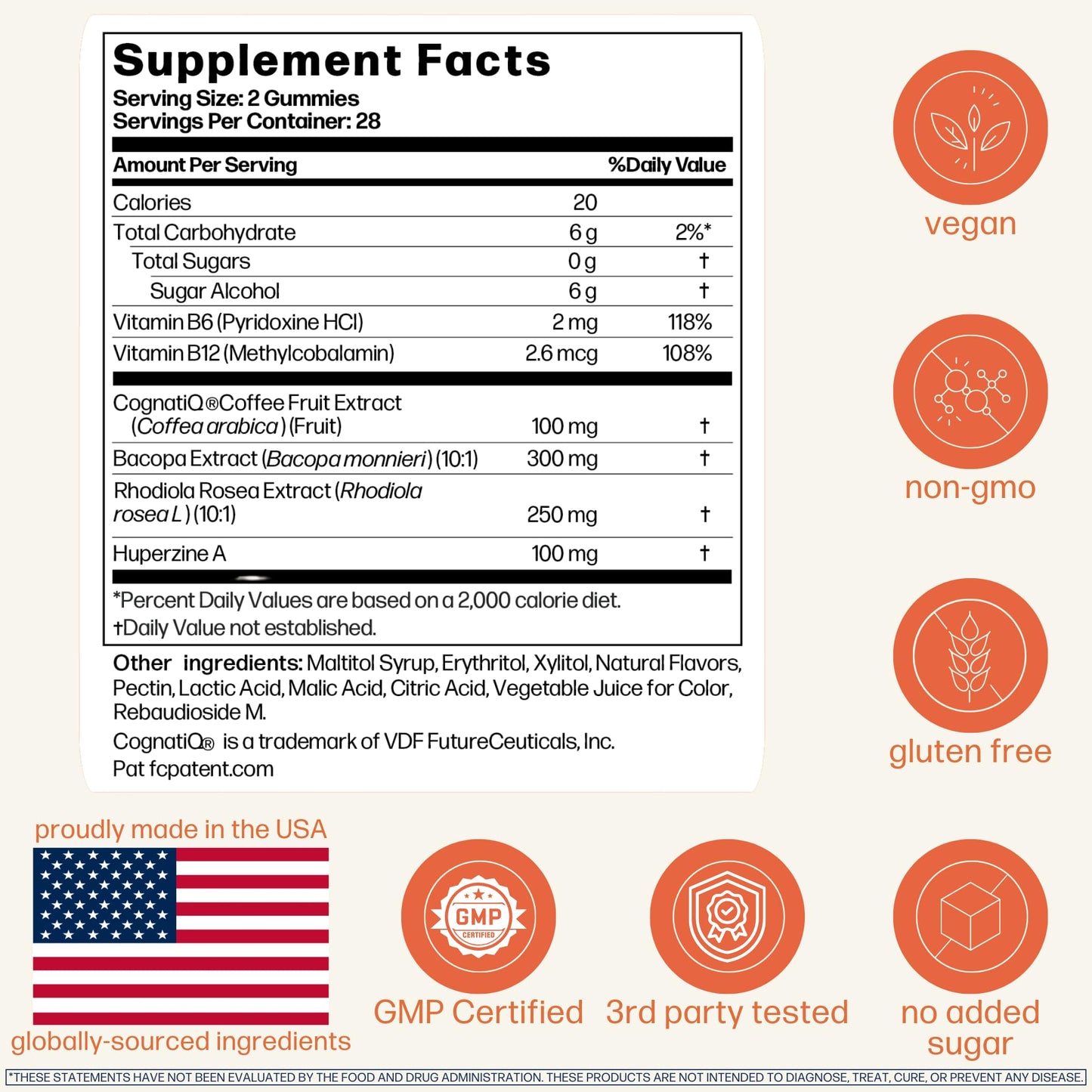 Avantera Elevate Gummies Premium Nootropic Supplement - Beat Brain Fog - Best Focus Supplements for Memory & Focus Support - Energy Without Crash - 60 Gummies for Women & Men - Maple Wellness Supplements