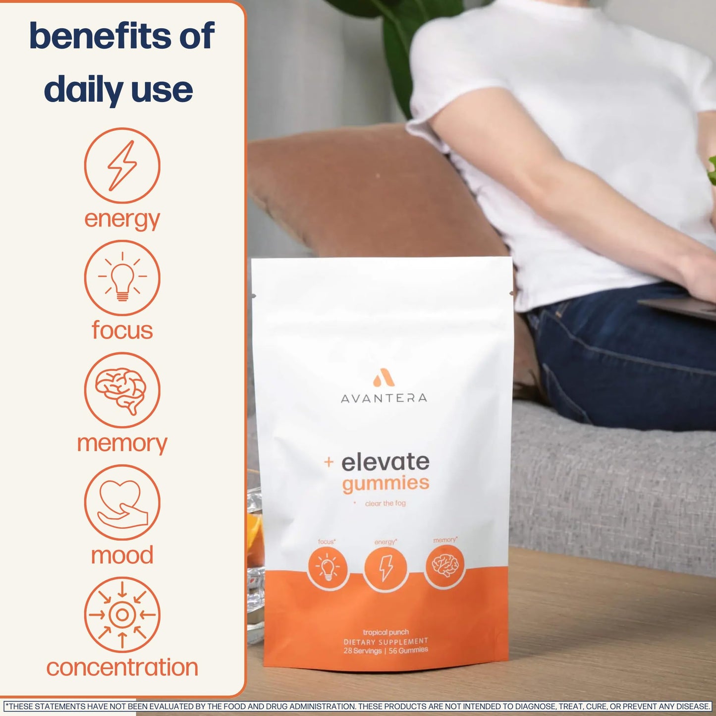 Avantera Elevate Gummies Premium Nootropic Supplement - Beat Brain Fog - Best Focus Supplements for Memory & Focus Support - Energy Without Crash - 60 Gummies for Women & Men - Maple Wellness Supplements