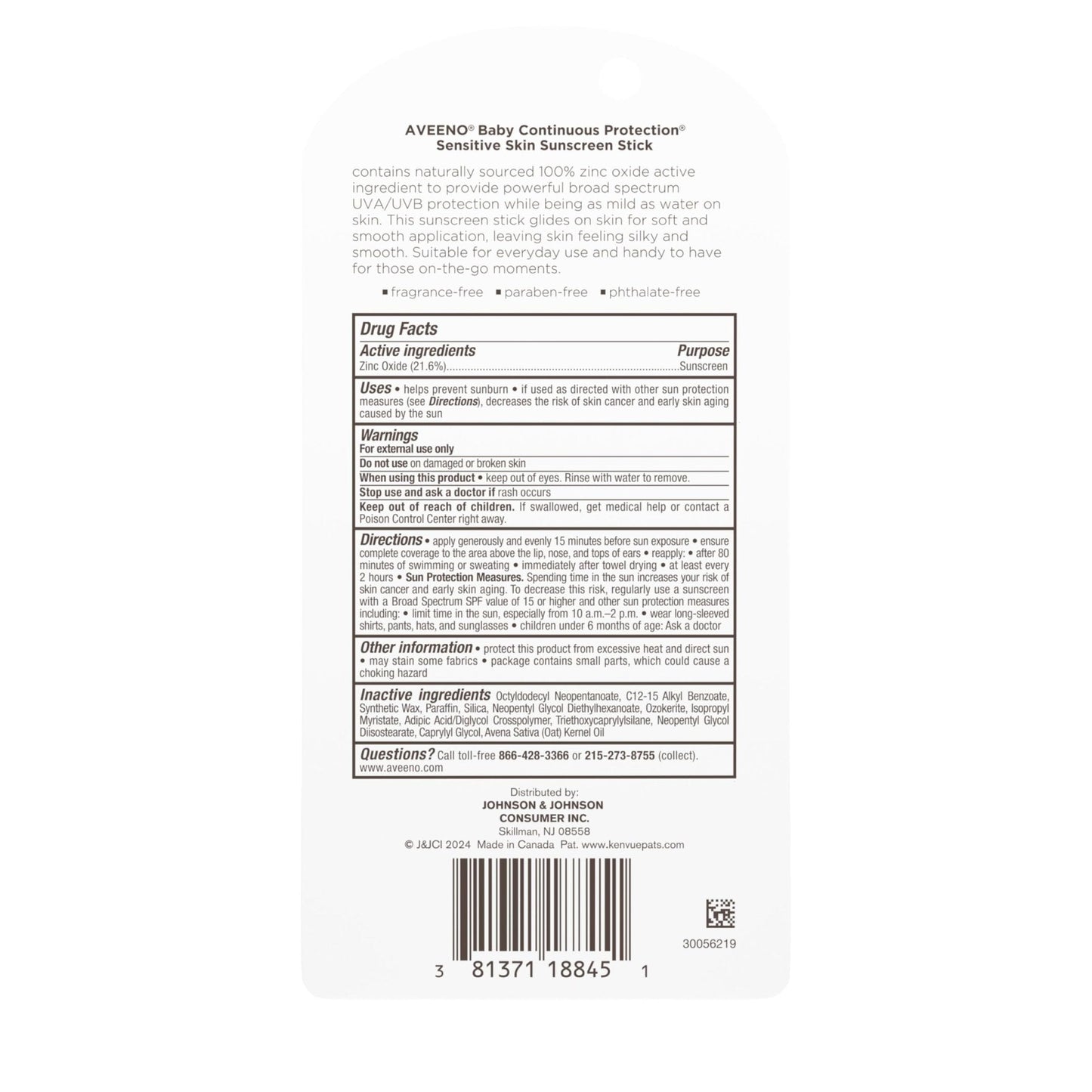 Aveeno Baby Continuous Protection Mineral Sunscreen Stick for Sensitive Skin with Broad Spectrum SPF 50 Protection for Face & Body - Maple Wellness Supplements