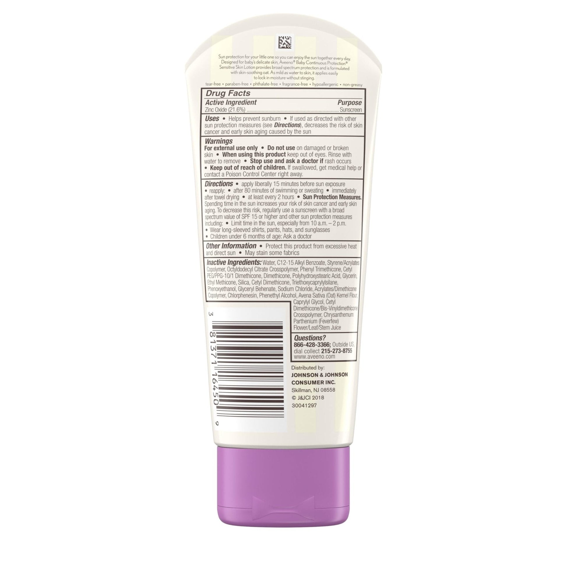 Aveeno Baby Continuous Protection Zinc Oxide Mineral Sunscreen Lotion for Sensitive Skin - Maple Wellness Supplements