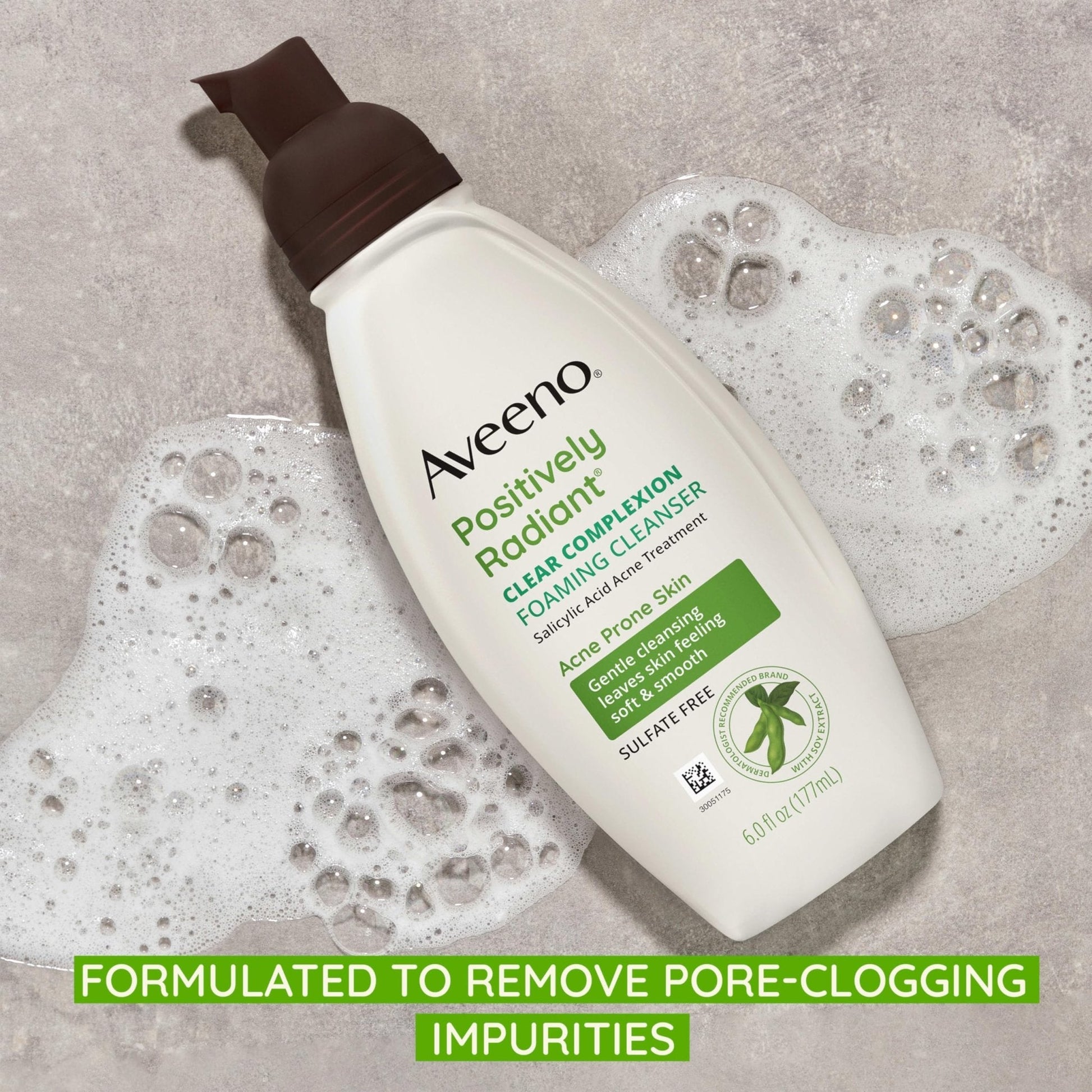 Aveeno Clear Complexion Foaming Oil-Free Facial Cleanser with Soy Extract & 0.5% Salicylic Acid, Acne Treatment Face - Maple Wellness Supplements