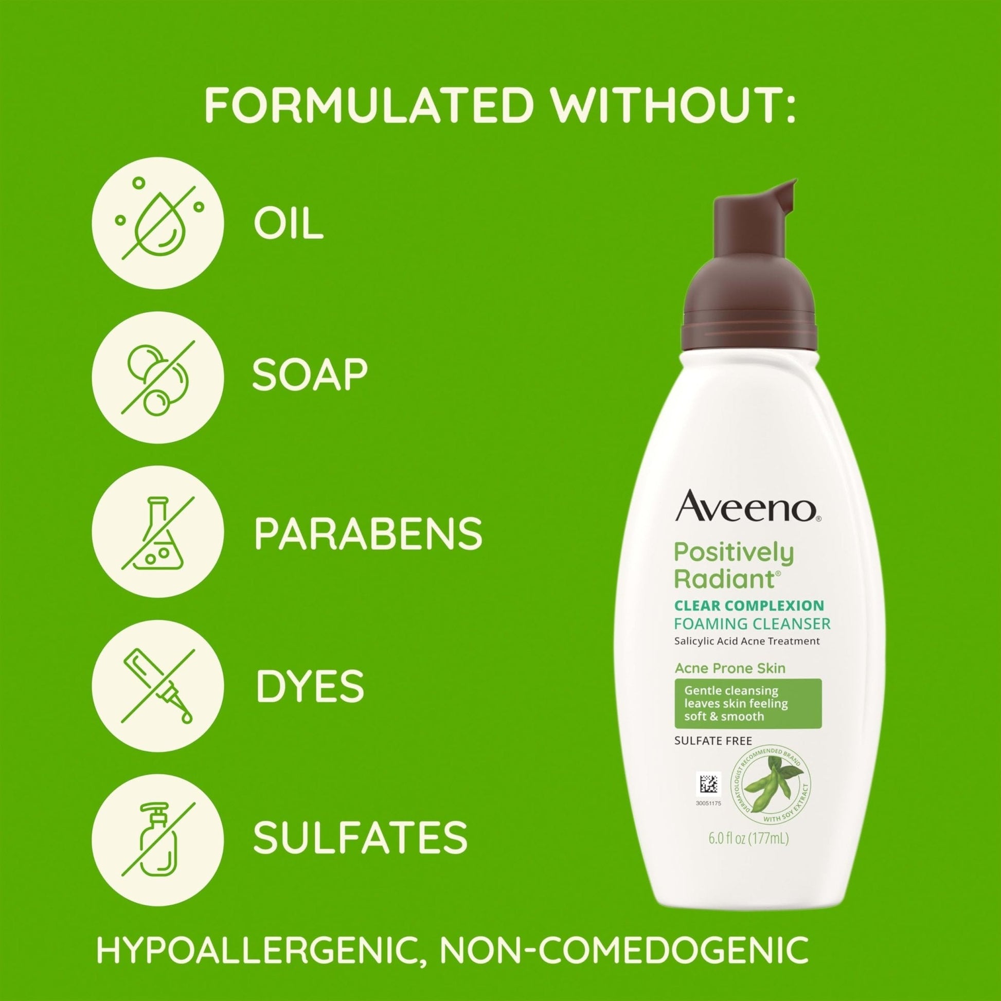 Aveeno Clear Complexion Foaming Oil-Free Facial Cleanser with Soy Extract & 0.5% Salicylic Acid, Acne Treatment Face - Maple Wellness Supplements