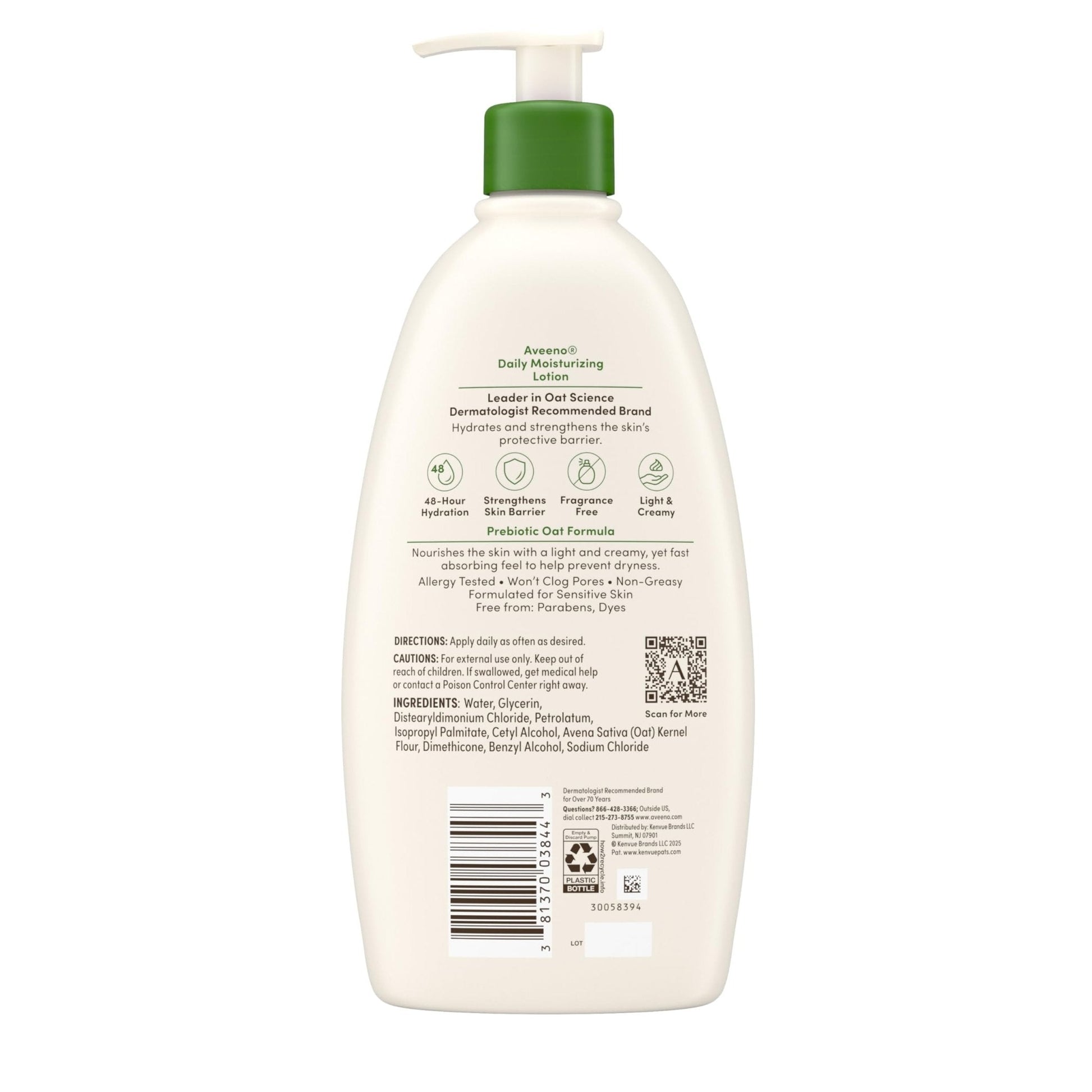 Aveeno Daily Moisturizing Body Lotion, Body Lotion for Dry Skin with Prebiotic Oat, Paraben Free, Fragrance Free - Maple Wellness Supplements