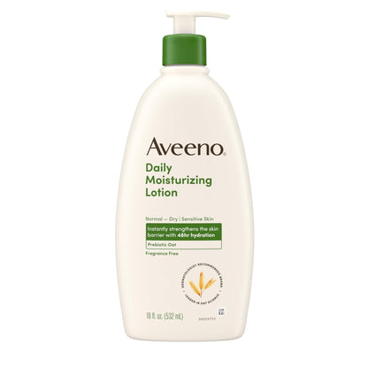 Aveeno Daily Moisturizing Body Lotion, Body Lotion for Dry Skin with Prebiotic Oat, Paraben Free, Fragrance Free - Maple Wellness Supplements