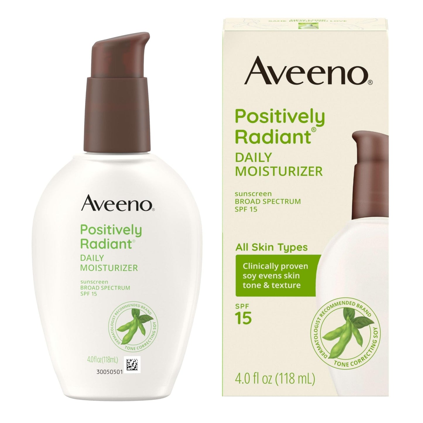 Aveeno Positively Radiant Daily Face Moisturizer with SPF 15 Sunscreen, Hydrating Facial Moisturizer with Soy Extract to Improve Skin - Maple Wellness Supplements