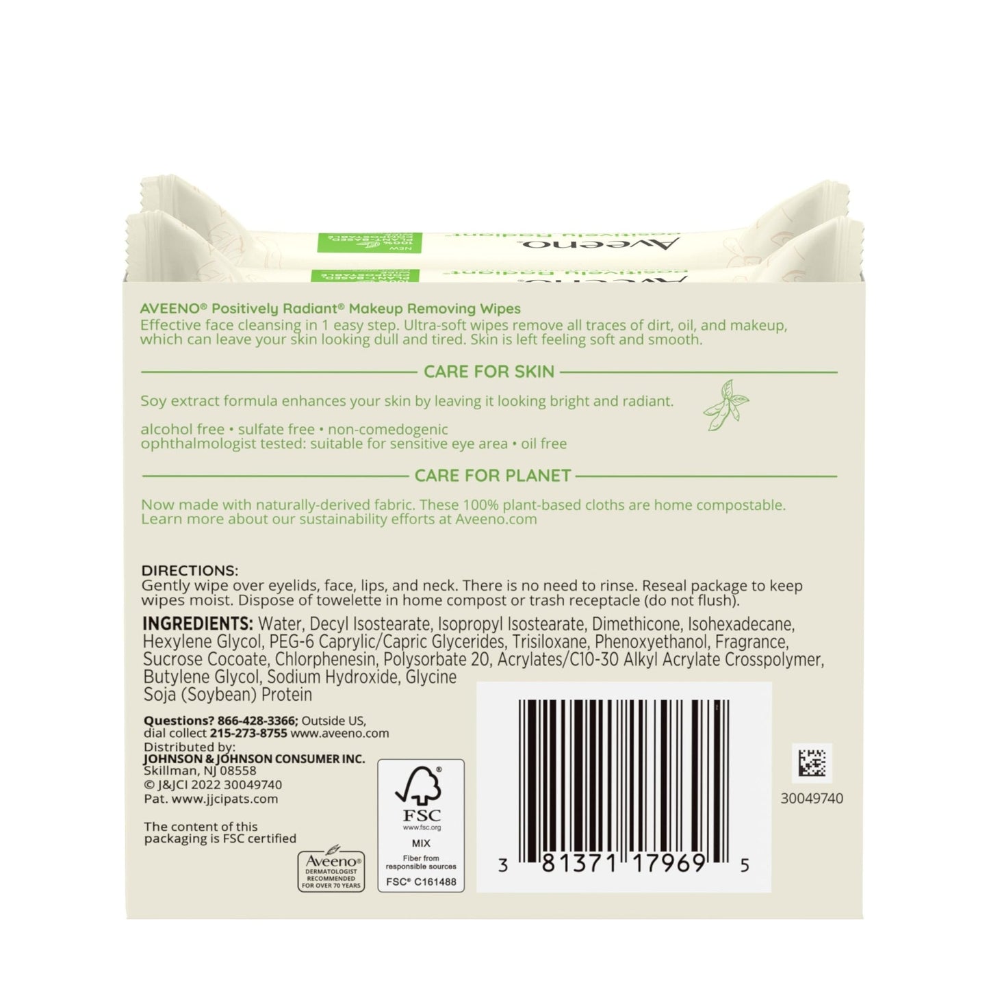 Aveeno Positively Radiant Makeup Remover Wipes, Oil Free, Alcohol Free, Non-Comedogenic Facial Cleansing Wipes, Gentle Face Wipes for Sensitive Skin - Maple Wellness Supplements