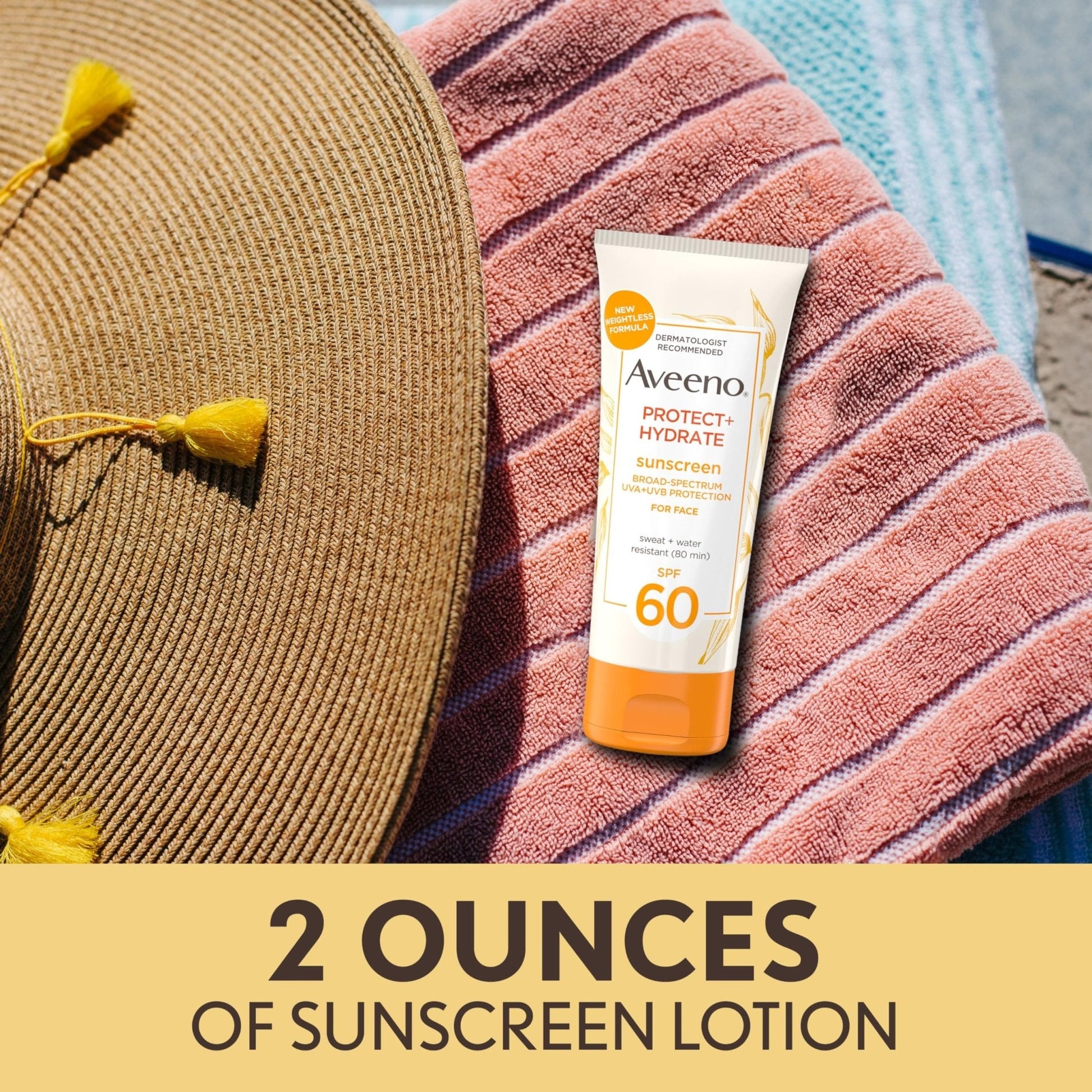Aveeno Protect + Hydrate Face Sunscreen, SPF 60 Broad Spectrum, for Sensitive Skin, Travel Size, Water Resistant - Maple Wellness Supplements