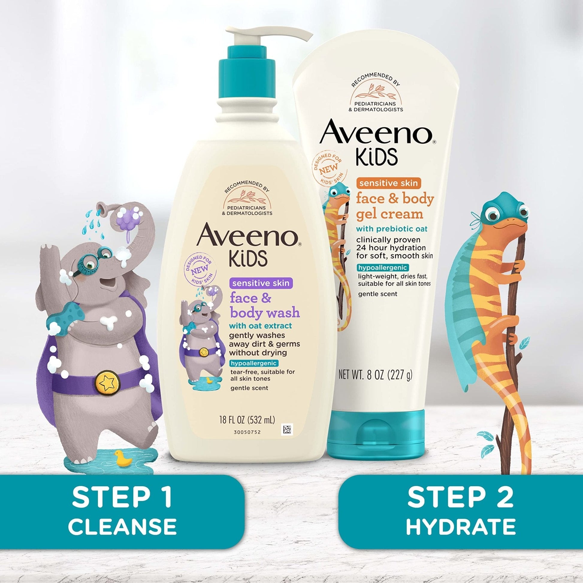 Aveeno Sensitive Skin Face & Body Gel Cream for Kids with Prebiotic Oat, Clinically Proven 24 Hour Hydration for Soft Skin - Maple Wellness Supplements