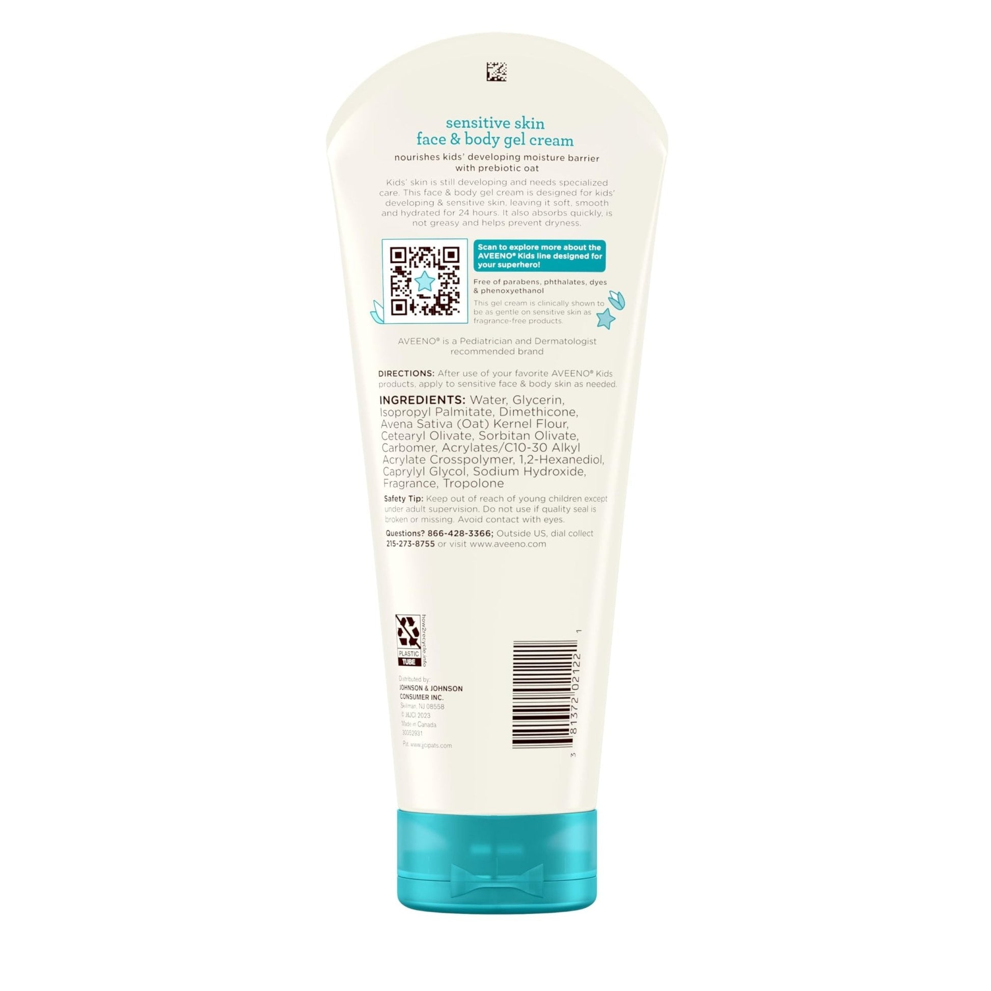 Aveeno Sensitive Skin Face & Body Gel Cream for Kids with Prebiotic Oat, Clinically Proven 24 Hour Hydration for Soft Skin - Maple Wellness Supplements
