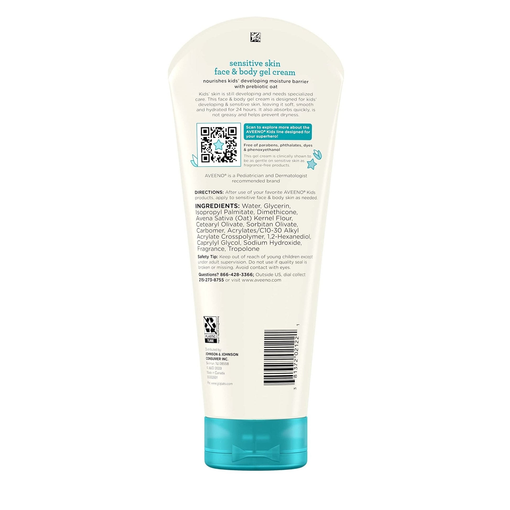 Aveeno Sensitive Skin Face & Body Gel Cream for Kids with Prebiotic Oat, Clinically Proven 24 Hour Hydration for Soft Skin - Maple Wellness Supplements