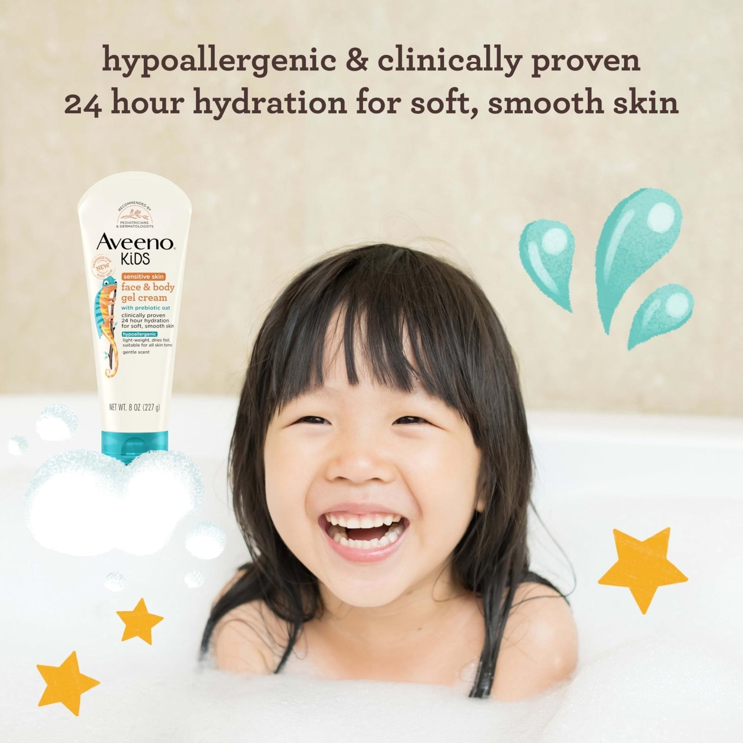 Aveeno Sensitive Skin Face & Body Gel Cream for Kids with Prebiotic Oat, Clinically Proven 24 Hour Hydration for Soft Skin - Maple Wellness Supplements