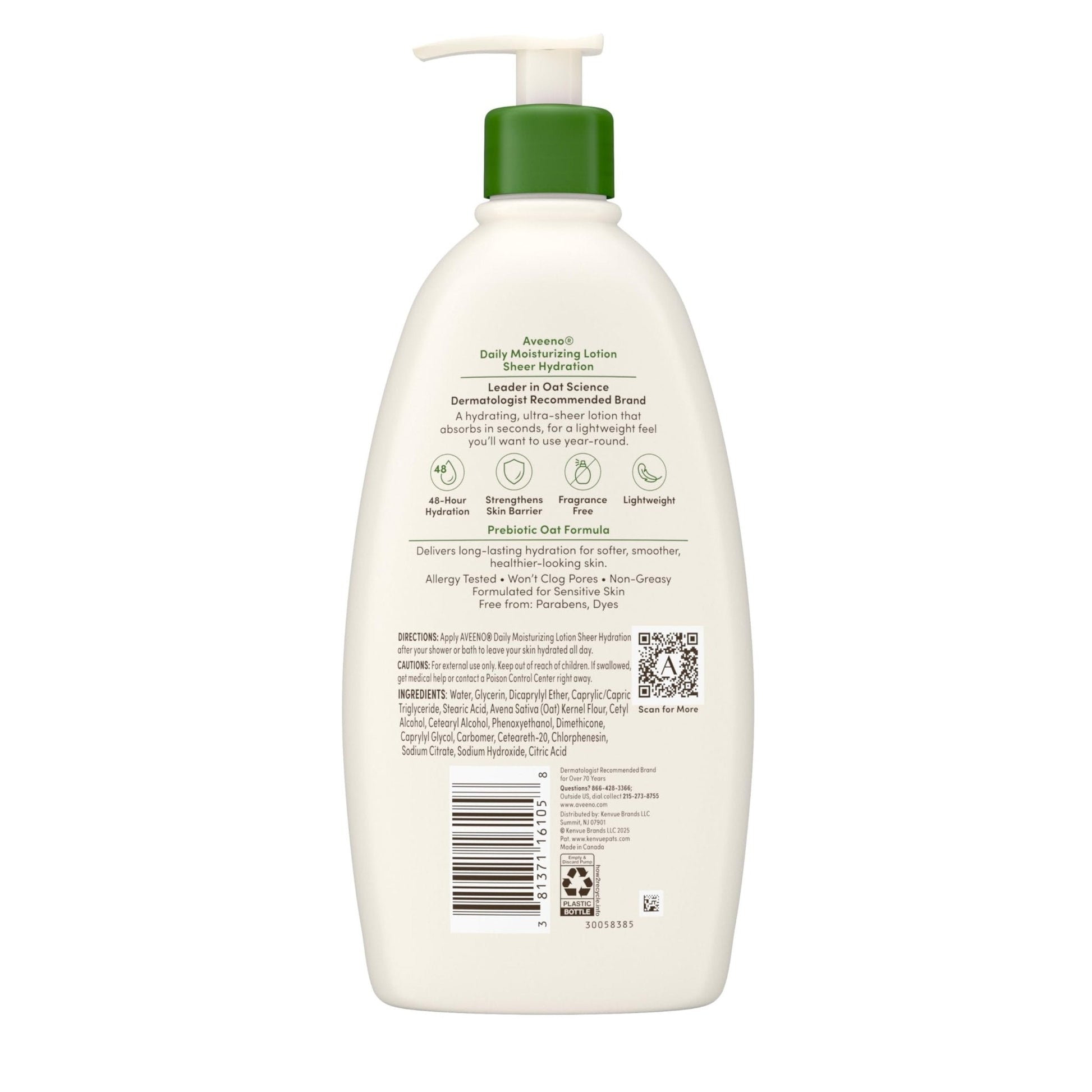 Aveeno Sheer Hydration Fragrance-Free Daily Moisturizing Lotion with Prebiotic Oat for Dry Skin, Lightweight - Maple Wellness Supplements