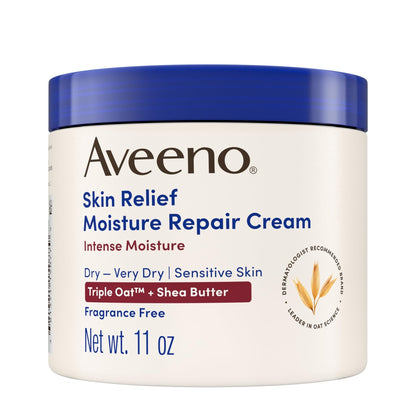 Aveeno Skin Relief Intense Moisture Repair Body Cream with Triple Oat & Shea Butter Formula, Helps Heal, Repair & Restore Very Dry Skin - Maple Wellness Supplements