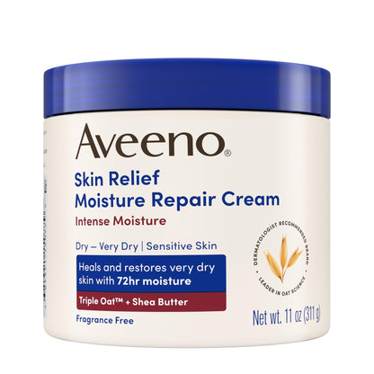 Aveeno Skin Relief Intense Moisture Repair Body Cream with Triple Oat & Shea Butter Formula, Helps Heal, Repair & Restore Very Dry Skin - Maple Wellness Supplements