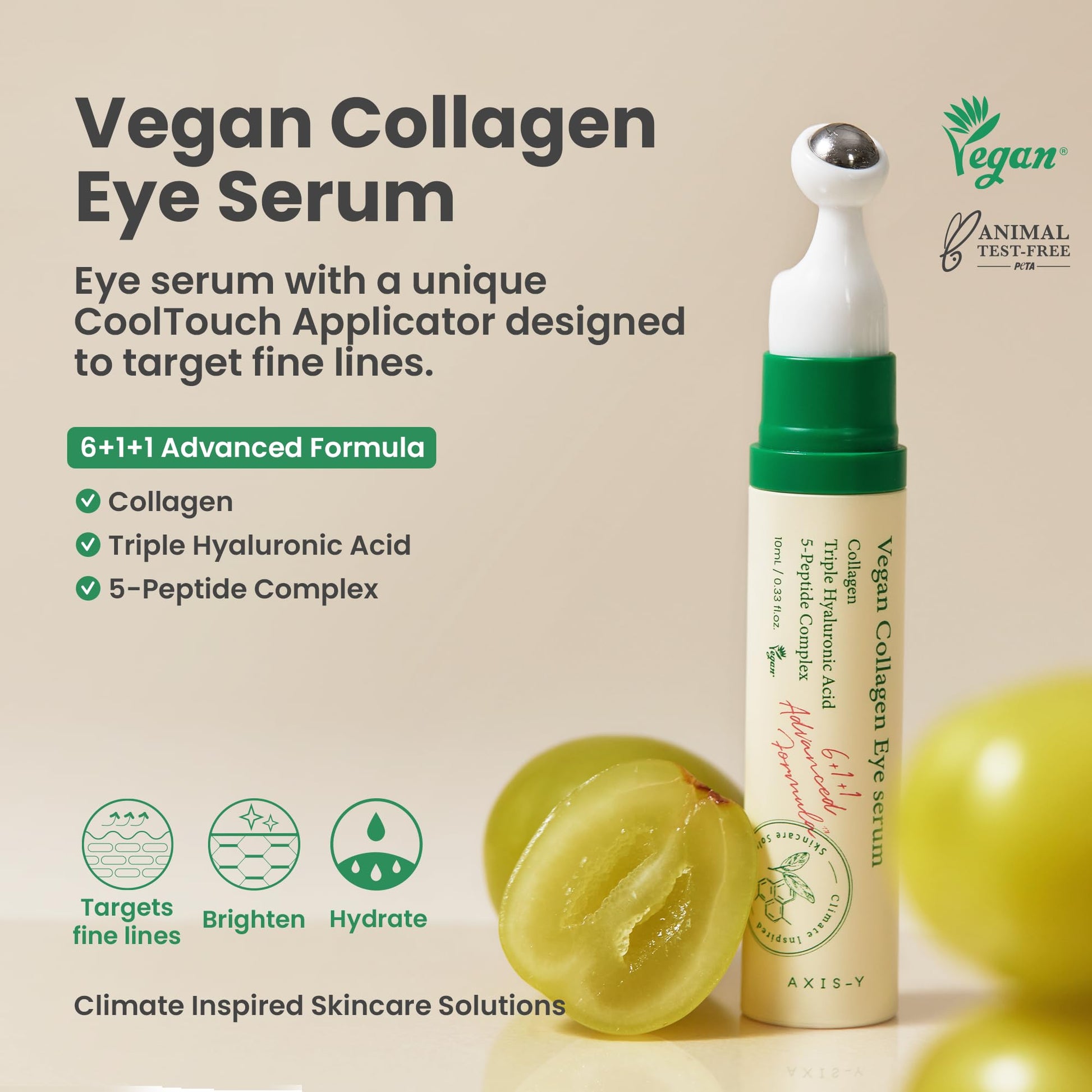 AXIS-Y Vegan Collagen Eye Serum - K Beauty Triple Hyaluronic Acid & Peptide Collagen Serum Improve Skin Elasticity, Reduce Fine Lines & Dark Circles - Maple Wellness Supplements