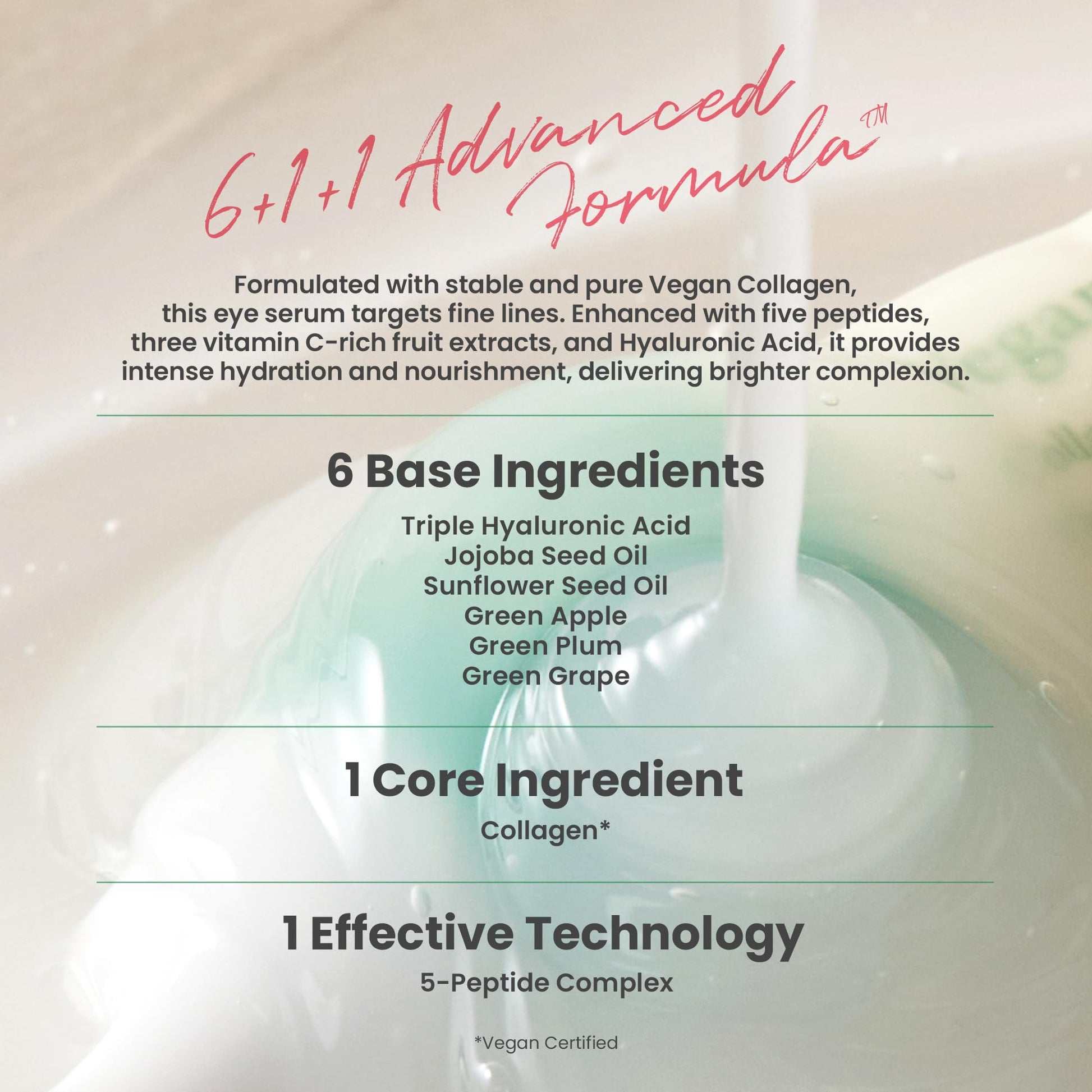 AXIS-Y Vegan Collagen Eye Serum - K Beauty Triple Hyaluronic Acid & Peptide Collagen Serum Improve Skin Elasticity, Reduce Fine Lines & Dark Circles - Maple Wellness Supplements