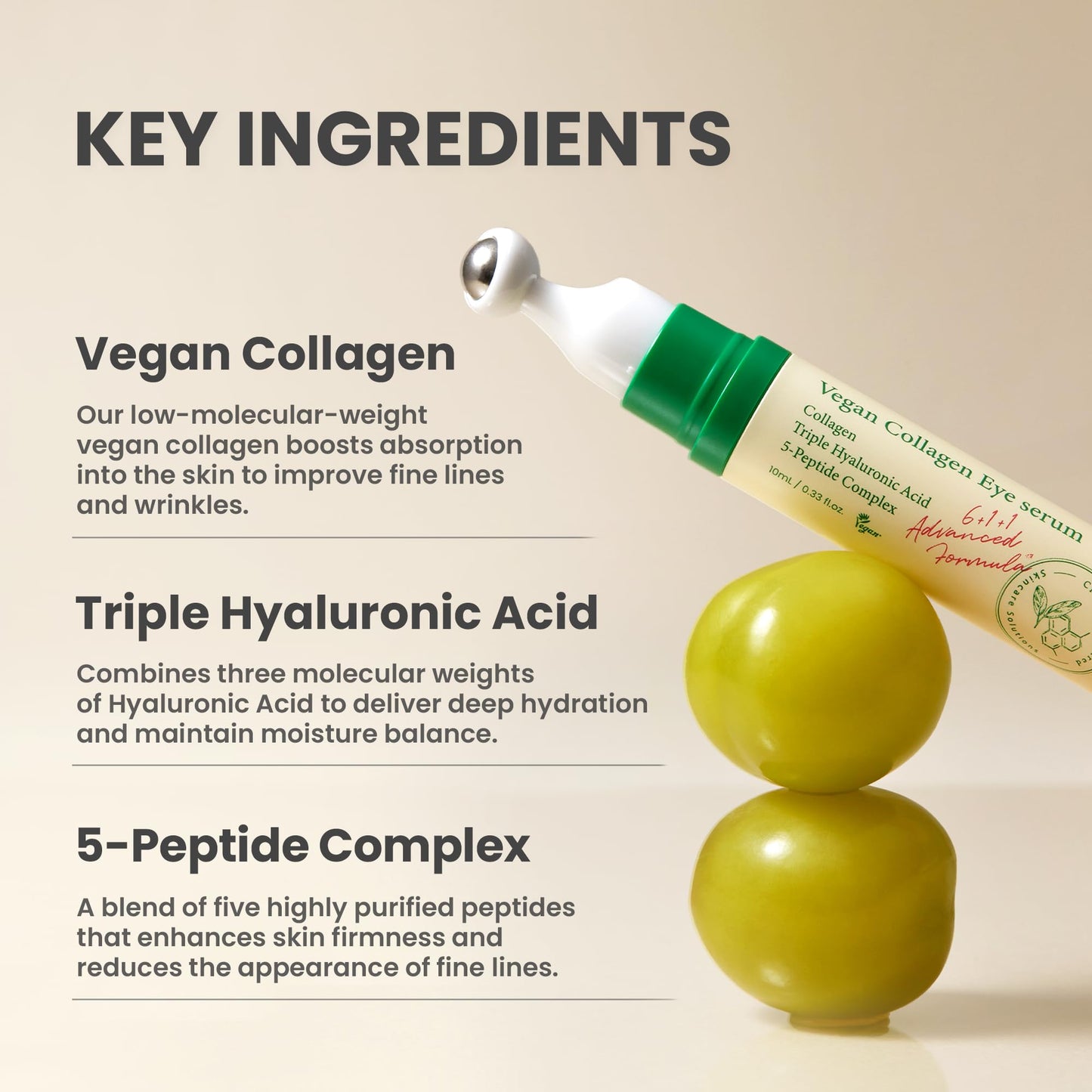 AXIS-Y Vegan Collagen Eye Serum - K Beauty Triple Hyaluronic Acid & Peptide Collagen Serum Improve Skin Elasticity, Reduce Fine Lines & Dark Circles - Maple Wellness Supplements