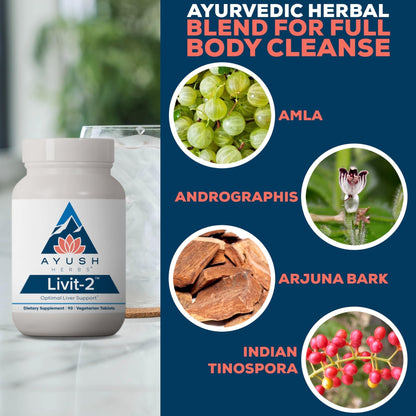 Ayush Herbs Livit-2 - Liver Care, Liver Support Supplement for Women & Men with Andrographis & Picrorhiza, Liver Pills Made with Organic Ingredients - 90 Servings - Maple Wellness Supplements