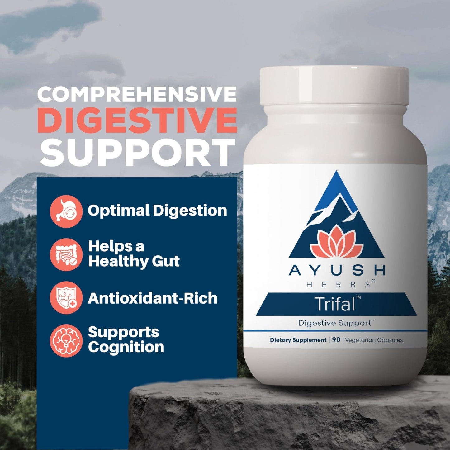 Ayush Herbs Trifal Digestive Support with Amla - Triphala Supplement for Women & Men, Promotes Balanced Digestion, Antioxidant Rich, Made with Organic Ingredients - 90 Vegetarian Capsules (1 Count) - Maple Wellness Supplements