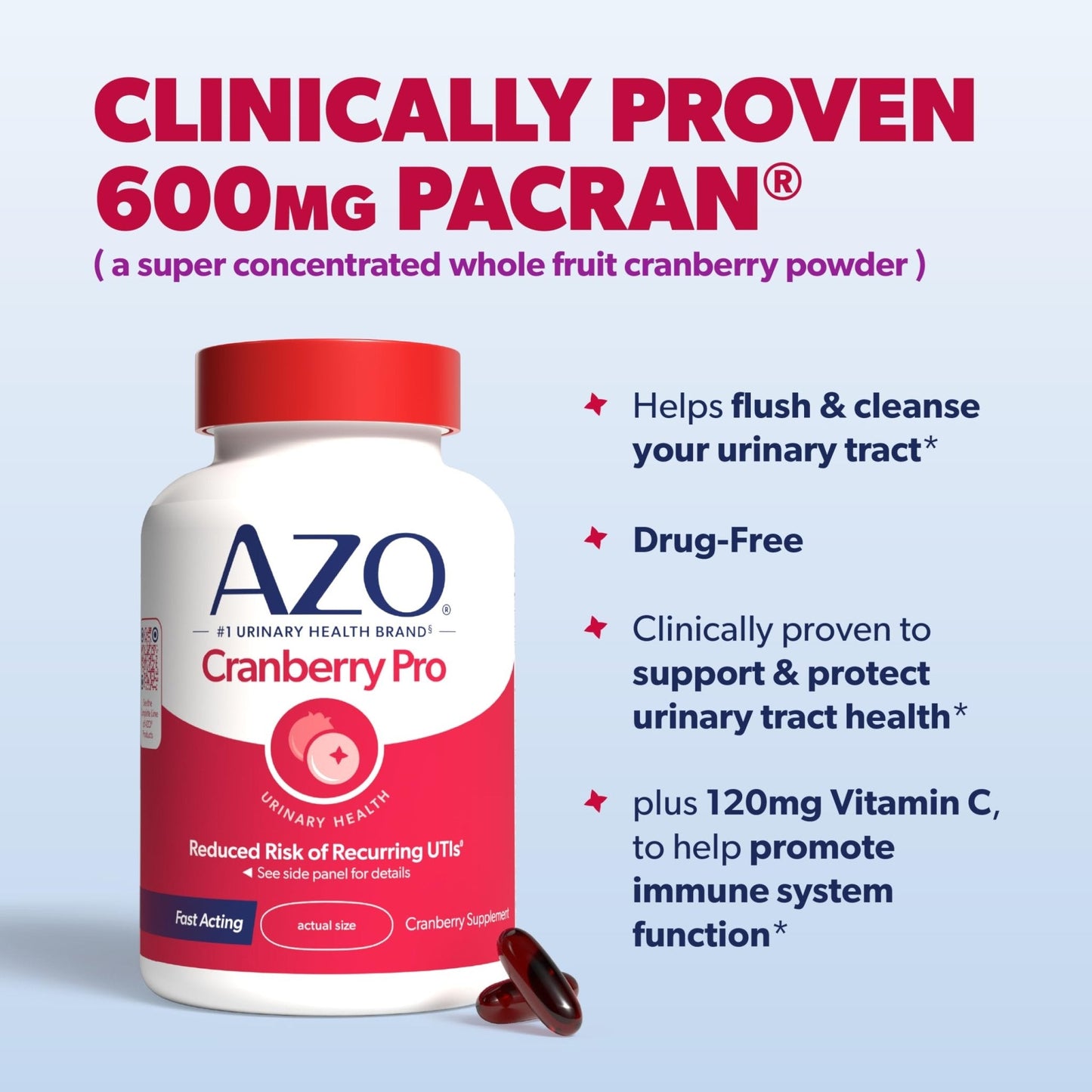 AZO Cranberry Pro, Cranberry Pills for Women & Men, 600mg Pacran, Made with Concentrated Whole Fruit Cranberry Powder to Help Cleanse and Protect The Urinary Tract - Maple Wellness Supplements