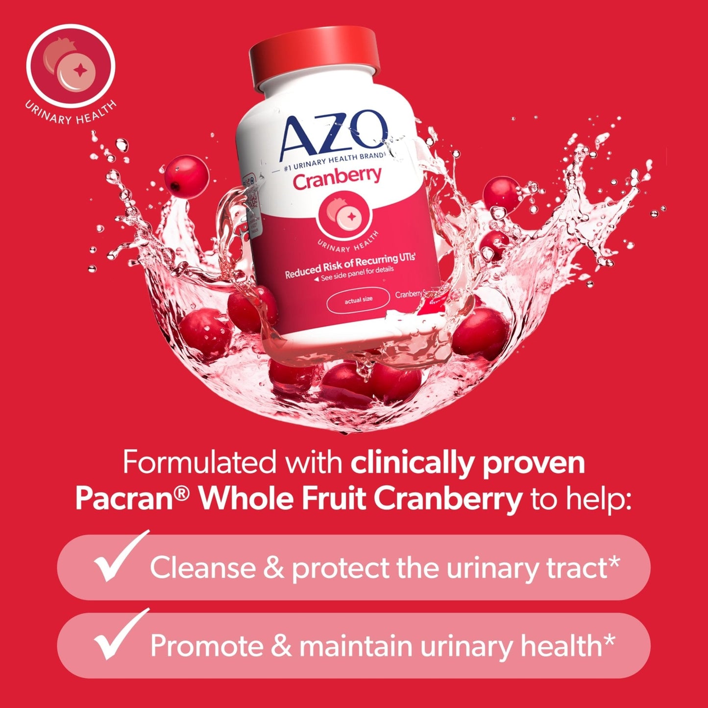 AZO Cranberry Supplement, Made with Concentrated Whole Fruit Cranberry Powder to Help Cleanse and Protect the Urinary Tract - Maple Wellness Supplements