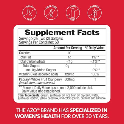 AZO Cranberry Supplement, Made with Concentrated Whole Fruit Cranberry Powder to Help Cleanse and Protect the Urinary Tract - Maple Wellness Supplements