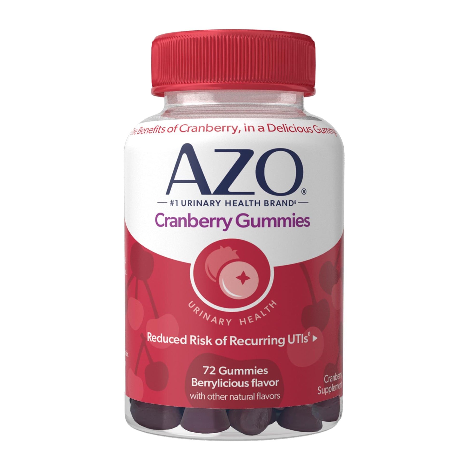 AZO Cranberry Urinary Tract Health Gummies Dietary Supplement, 2 Gummies = 1 Glass of Cranberry Juice, Helps Cleanse & Protect - Maple Wellness Supplements