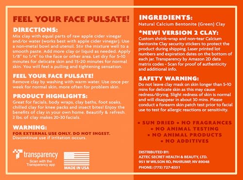 Aztec Secret– Indian Healing Clay 16 Oz – Deep Pore Cleansing Facial & Body Mask – The Original 100% Natural Calcium Bentonite Clay – New Version 2 - Maple Wellness Supplements