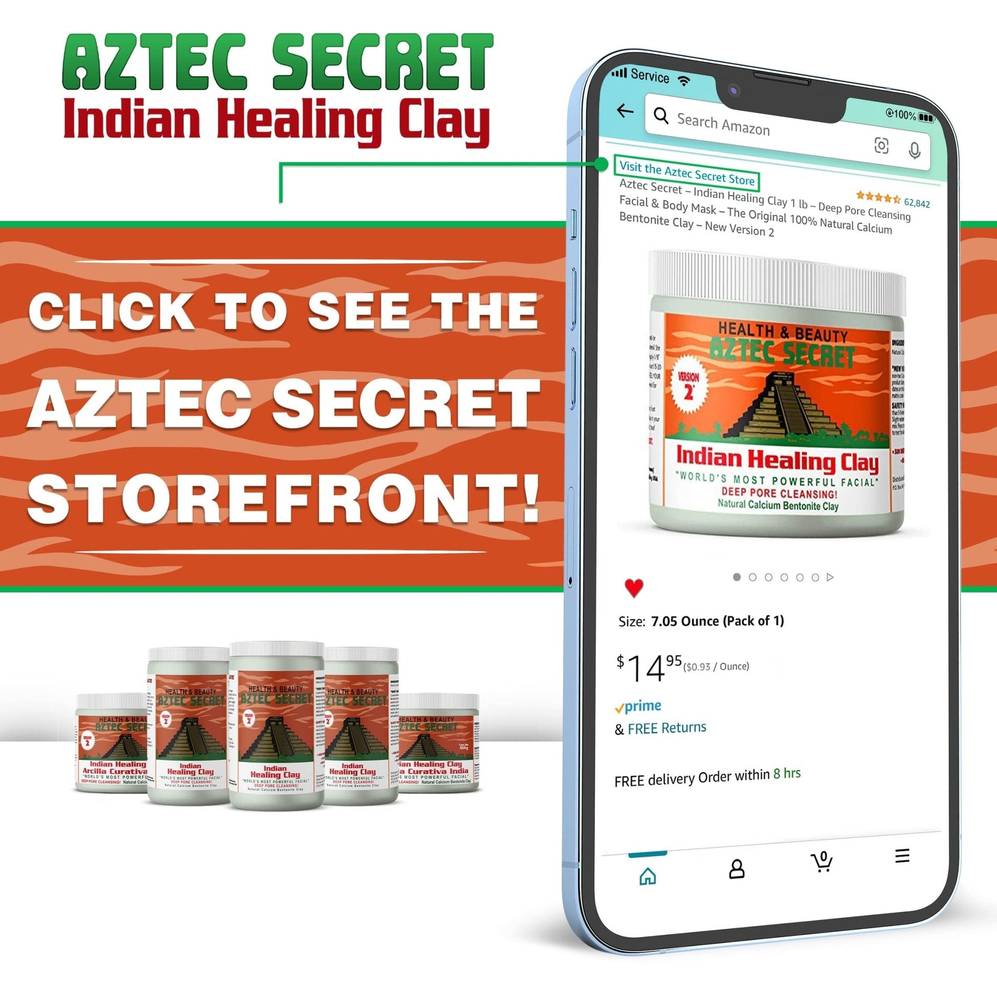 Aztec Secret– Indian Healing Clay 16 Oz – Deep Pore Cleansing Facial & Body Mask – The Original 100% Natural Calcium Bentonite Clay – New Version 2 - Maple Wellness Supplements