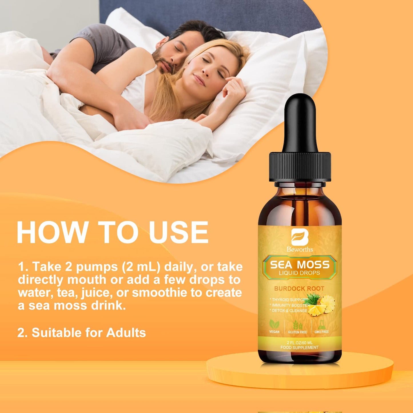 B BEWORTHS Sea Moss Liquid Drops - Organic Irish Sea Moss Gel with Burdock Root - Maple Wellness Supplements