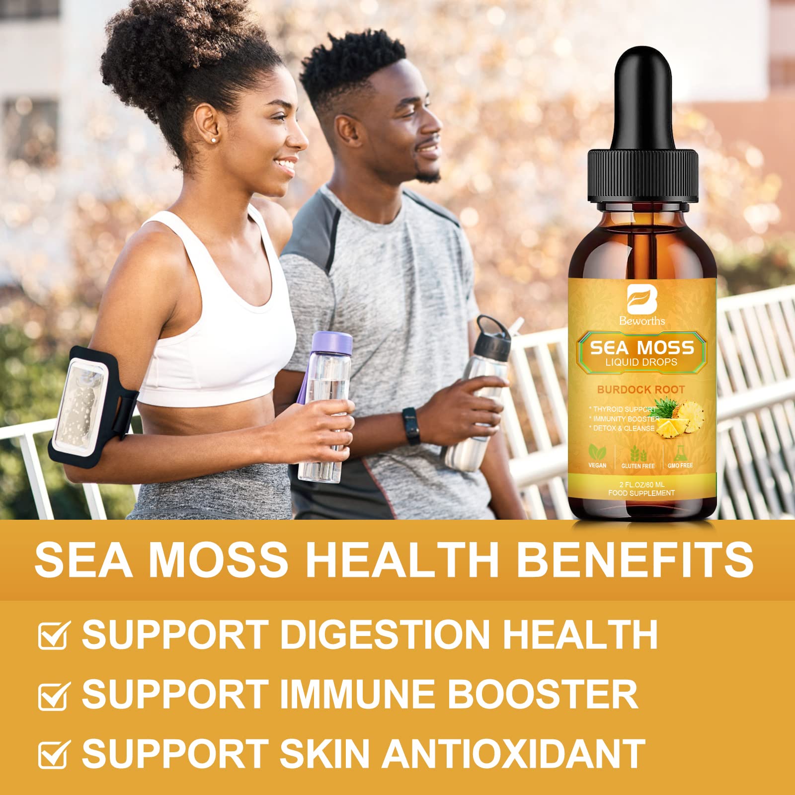 B BEWORTHS Sea Moss Liquid Drops - Organic Irish Sea Moss Gel with Burdock Root - Maple Wellness Supplements