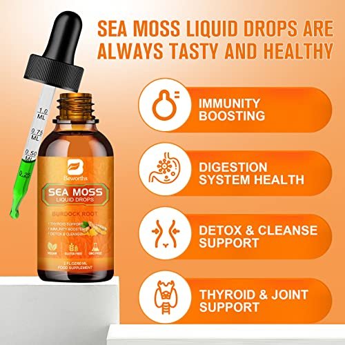B BEWORTHS Sea Moss Liquid Drops - Organic Irish Sea Moss Raw Gel with Burdock Root - Maple Wellness Supplements