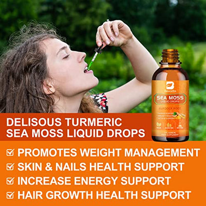 B BEWORTHS Sea Moss Liquid Drops - Organic Irish Sea Moss Raw Gel with Burdock Root - Maple Wellness Supplements