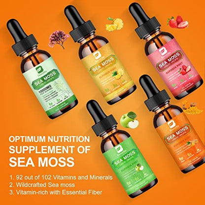 B BEWORTHS Sea Moss Liquid Drops - Organic Irish Sea Moss Raw Gel with Burdock Root - Maple Wellness Supplements