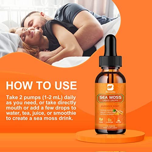 B BEWORTHS Sea Moss Liquid Drops - Organic Irish Sea Moss Raw Gel with Burdock Root - Maple Wellness Supplements