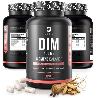 B Life Company DIM Supplement 400 mg with Myo & D-Chiro Inositol, Dong Quai – Hormone Balance for Women – Fertility Supplements – Inositol Supplement - 120 Caps - Maple Wellness Supplements